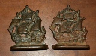 Vintage Cast Iron Spanish Galleon Sailing Ship Bookends Nautical Boating