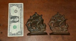 Vintage Cast Iron Spanish Galleon Sailing Ship Bookends Nautical Boating 2