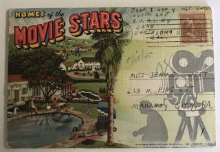 Vintage Souvenir Photos Postcard Homes Of The Movie Stars Postage Stamped 1945