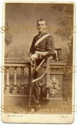 Military Cdv Photo Soldier With Sword & Bearskin Hat Barry & Co Hull Yorks C1880
