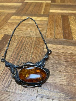 Gorgeous Antique Art Nouveau Baltic Amber And Sterling Necklace Huge