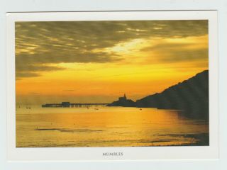 Wales Swansea Mumbles Pier Golden Sunset Old Postcard