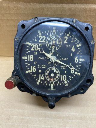 Vintage Rare Jaeger Lecoultre Civil Date Ww2 Aircraft Clock Us Navy 13 Jewels