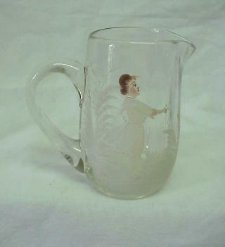 Antique Mary Gregory Creamer Pitcher Clear Glass Hand Blown
