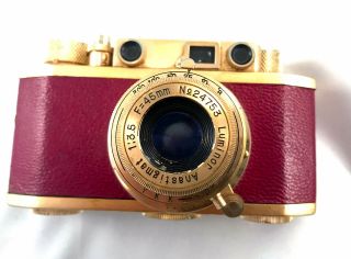 Vintage Very Rare Pax Golden View Rangefinder Red Leatherette 35mm Film Camera 2