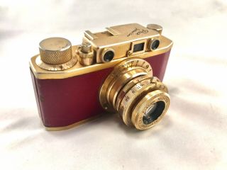 Vintage Very Rare Pax Golden View Rangefinder Red Leatherette 35mm Film Camera 3