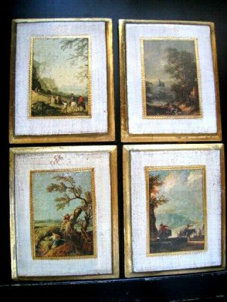 4 Vintage Florentine Wood Gold Gilt Wall Plaques Made In Italy Country Scenes