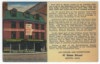 Boston,  Massachusetts,  Vintage Postcard View Of Ye Olde Oyster House & History