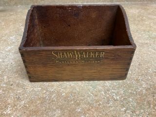 Antique Shaw Walker Oak Index Card Box For Office Or Desk