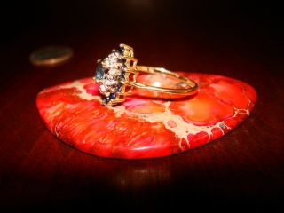 Vintage 14K SOLID YELLOW GOLD & NATURAL DIAMONDS & SAPPHIRES Ring.  Sz - 8 3