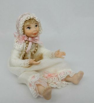 Vintage Porcelain Girl Child Doll Bedtime Artisan Dollhouse Miniature 1:12