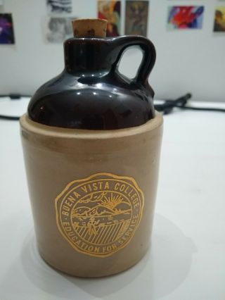 Antique Stoneware Whiskey Jug W/ Cork,  Brown Ceramic - Buena Vista College