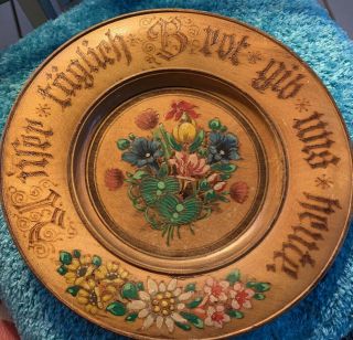 Antique Primitive German Hand Carved “give Us Our Daily Bread Today” Wall Plate