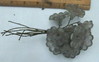 10 Antique Clear Vintage Victorian Czech Glass Wire Stem Bead Bouquet Flower