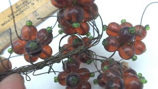 Vintage Victorian Czech Glass Wire Stem Bead Bouquet Berry Clusters Amber Green