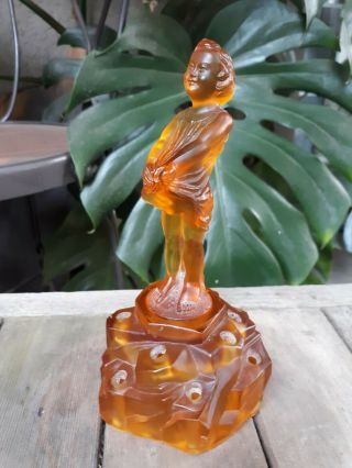 Antique / Vintage Cambridge Glass 2pc Flower Frog Peek - A - Boo Girl In Dress Rare