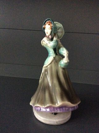 Vintage Victorian Goldscheider Everlast Porcelain Lady W/ Umbrella Figurine 9”