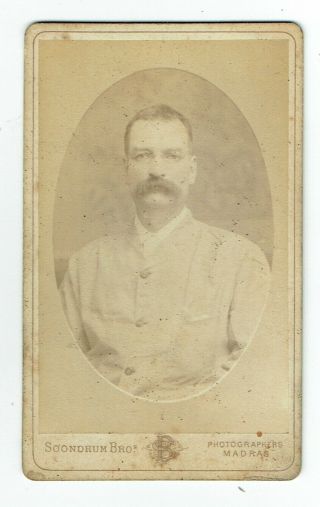 Victorian Cdv Photo Man With Moustache Madras India Photographer