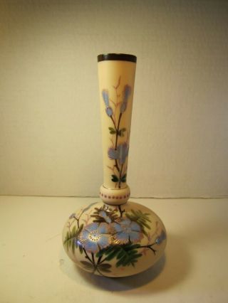 Ornate Old Antique Bristol Satin Glass Hand Decorated Glass Vase