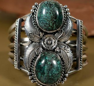 Old Pawn Vintage Navajo Handmade Sterling Natural Spiderweb Turquoise Bracelet