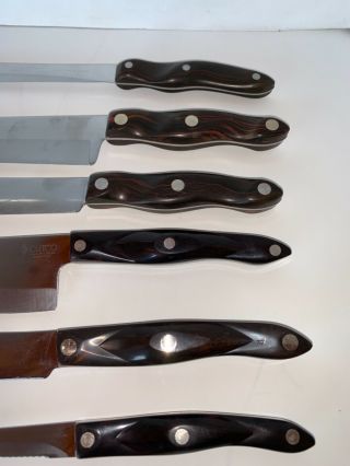 Vintage Cutco 6 Pc Knife Set.  Brown orange swirl 2