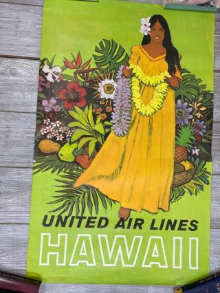 Vintage United Air Lines Hawaii Stan Galli Travel Poster 40x25 40 " X 25