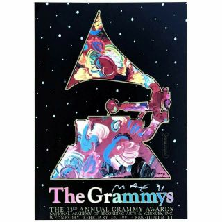 Vintage Poster Of 33rd Annual Grammy Music Awards 1991 Signed By Peter Max Rare