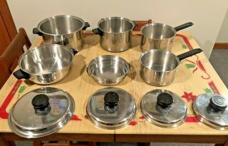 Vintage 10 Piece Set Of Lifetime Stainless Steel 18 - 8 Cookware