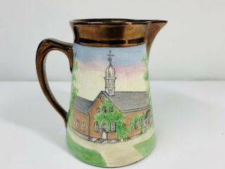 Copper Lusterware Pitcher Creamer - Hand Painted Church Abingdon Virginia