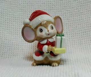 Vtg Mouse Santa Claus W/present Homco Christmas Ceramic Mouse Figurine 1950