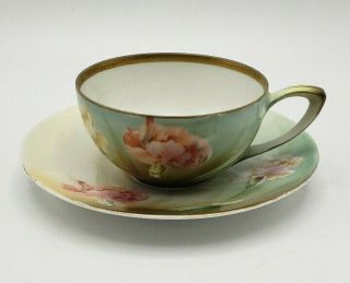 Antique Reinhold Schlegelmilch Rs Germany Floral Tea Cup & Saucer Pink & White