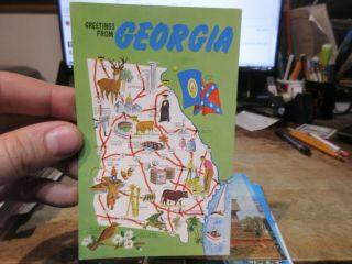 Vintage Old Georgia Postcard Cartoon State Map Bird Csa Flag Okefenokee Swamp
