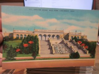 Vintage Old Ohio Postcard Cincinnati Shelter House Ault Park Stepped Fountain 1