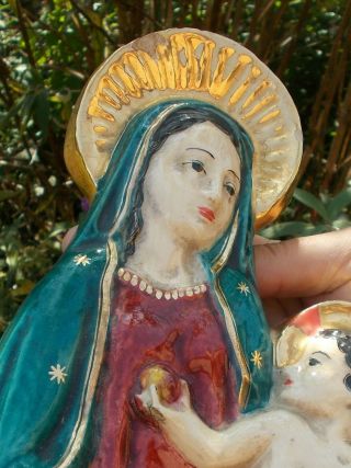 Mary Virgin Mother Baby Jesus Vintage Italy Majolica Della Robbia Style Plaque