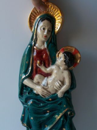 Mary Virgin Mother Baby Jesus Vintage Italy Majolica Della Robbia Style Plaque 2