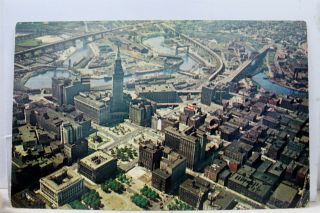 Ohio Oh Cleveland Downtown Aerial Terminal Tower Postcard Old Vintage Card View
