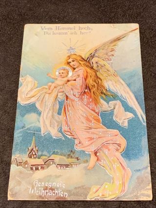 Vintage Early 1900’s Christmas Postcard German - Embossed - Gel? (shiny)