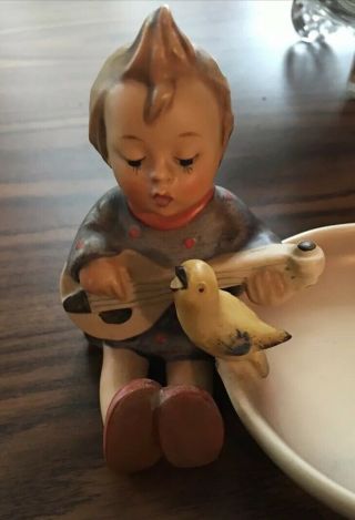 Vintage Hummel Figurine Ashtray Girl With Mandolin And Bird