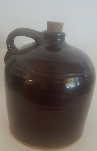 Antique Stoneware Brown Glazed Crock,  Whiskey Jug About 9 Inches High