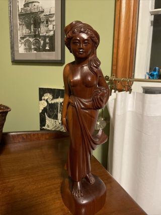 Vintage Bali Indonesian Hand Carved Wood Woman Sculpture Statue Just Under 14in
