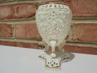 Antique Grainger Worcester Porcelain Pierced Reticulated Vase w Cherub Heads 2