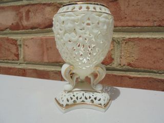 Antique Grainger Worcester Porcelain Pierced Reticulated Vase w Cherub Heads 3
