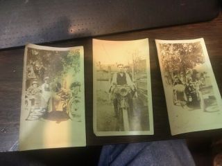 3 Vintage Photographs Indian Or Harley Davidson Motorcycle 1900’s