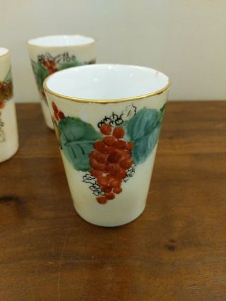 5 Antique Germany Hand Painted Porcelain Tumblers Yellow w/ Red Grapes 2