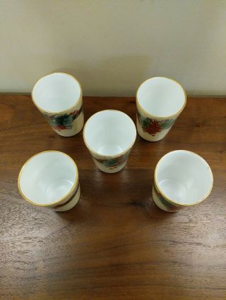 5 Antique Germany Hand Painted Porcelain Tumblers Yellow w/ Red Grapes 3