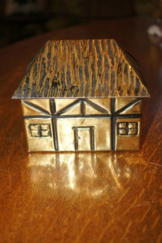 Vintage Antique Brass & Wood " House " Tea Caddy Linton Hand Made Products