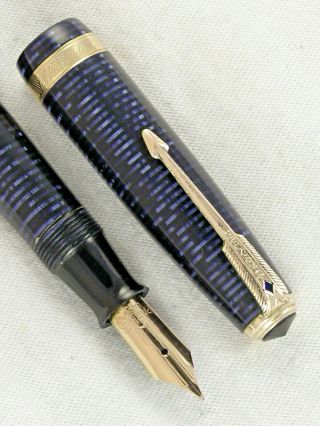 Vintage 1946 Azure Blue Striped Parker Vacumatic Major Fountain Pen Restored