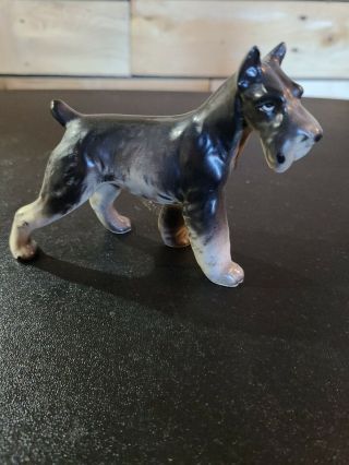 Vintage Handpainted Porcelain Schnauzer Dog Figurine Made In Japan