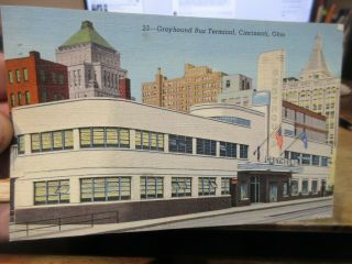 Vintage Old Ohio Postcard Cincinnati Greyhound Bus Station Depot Art Deco Style