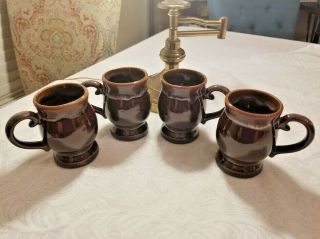 Set Of 4 Vintage Brown Drip Pedestal Coffee Mugs